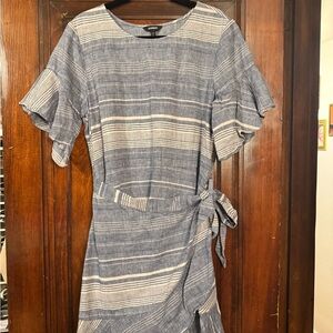 Express Blue and Cream Midi Dress